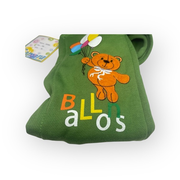 new Samara ܫ Footed Onesie Playsuit Teddy Bear Balloon Appliqué ܫ Sage Green 6MO - Picture 11 of 16